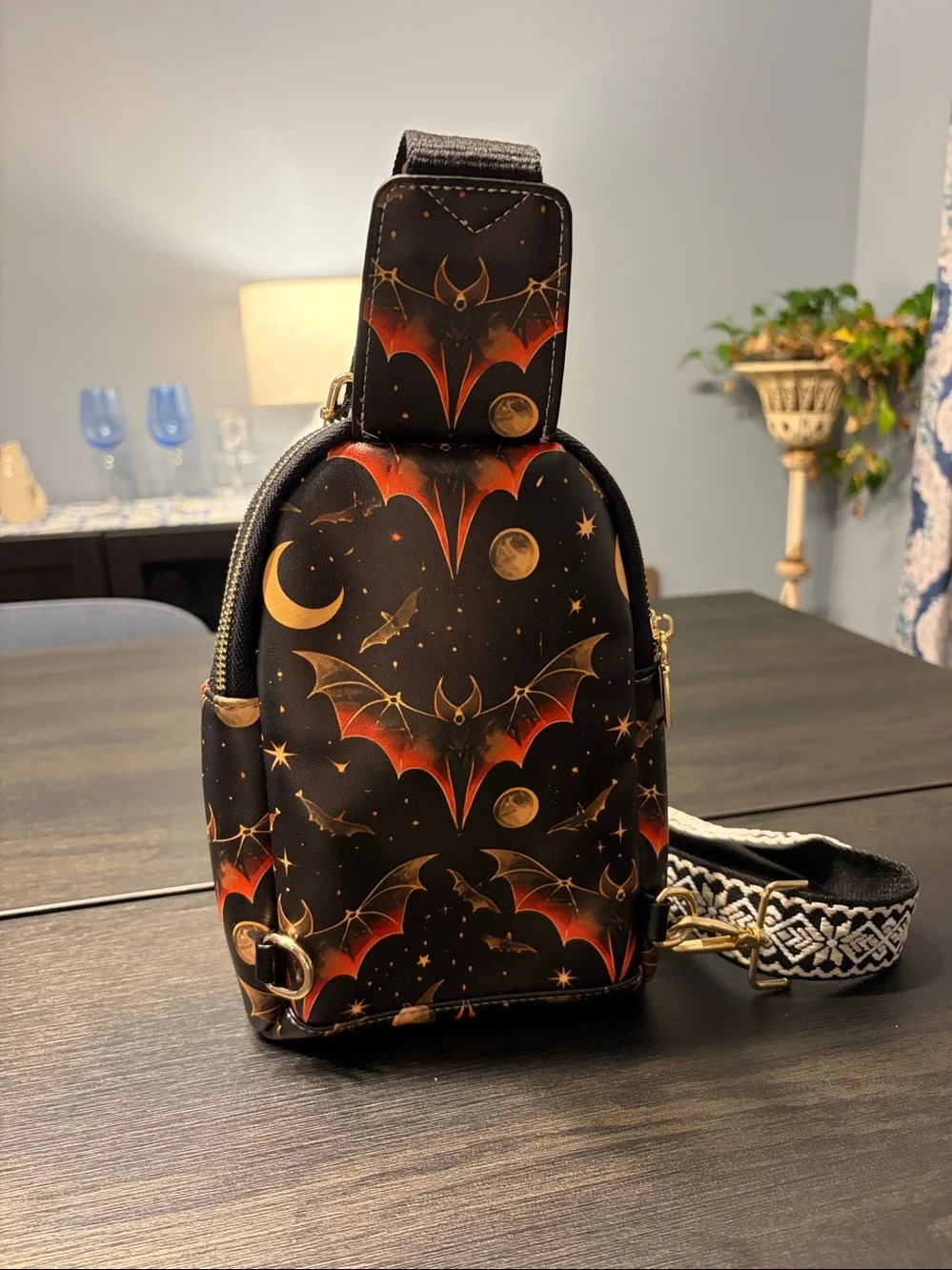 Halloween Bat Sling Bag Mini Backpack Spooky Goth Alt Crossbody EUC